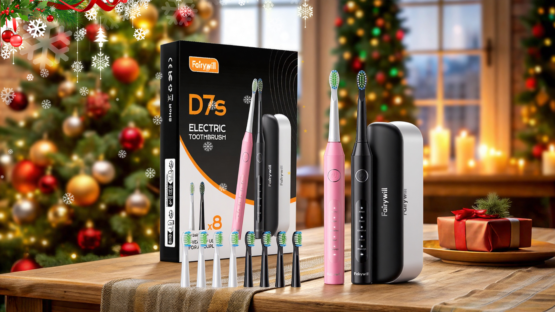 thumbnail video image 2 of Fairywill 2Packs Sonic Electric Toothbrush for Adults,Portable Travel Electric Toothbrush with 8 DuPont Brush Heads,60-Day Battery,Toothbrush Gift Set for Couples Family,Black & Pink, 2 of 10